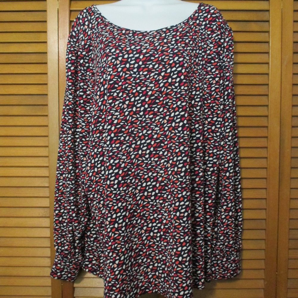 Kim Rogers top long sleeve navy, hot pink, stretchy pullover like new size 2x